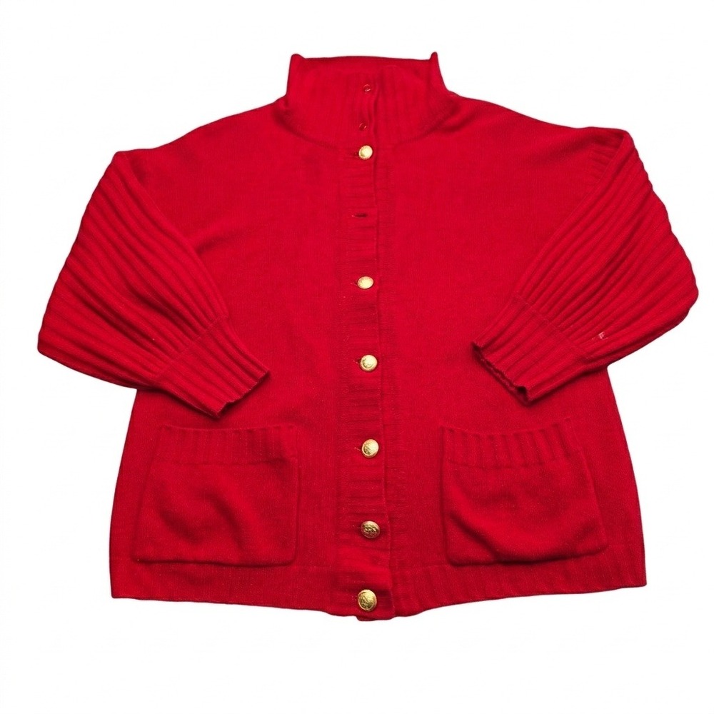 VTG Red Merino Wool Angora Rabbit Hair Cardigan Argentina Lion Crest Buttons L